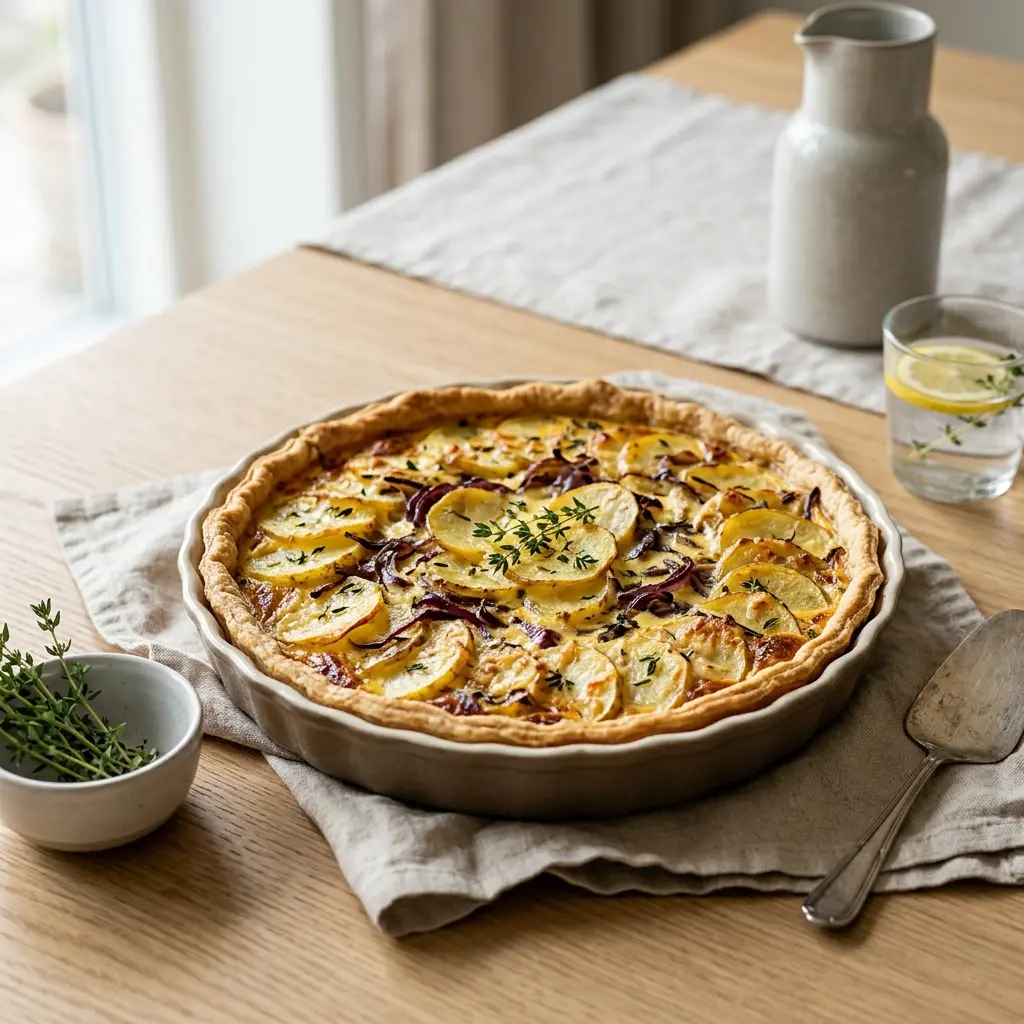 Foto del plato terminado de la receta quiche de patata con tomillo