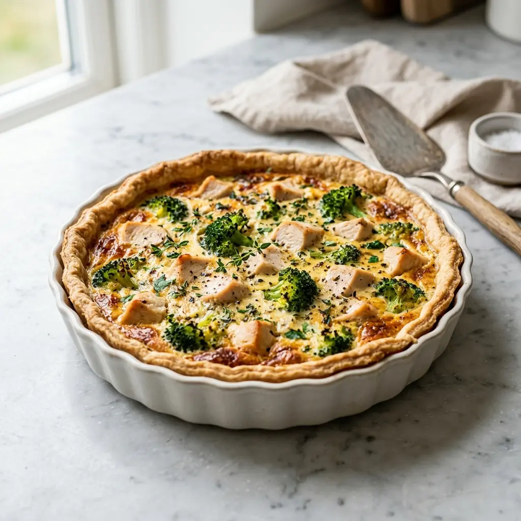 Foto del plato terminado de la receta quiche de pollo con brócoli