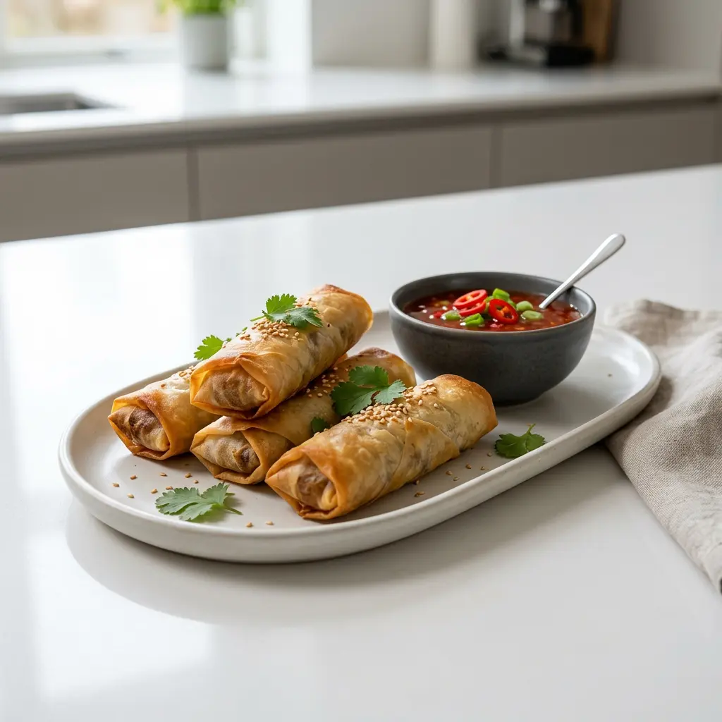 Foto de Rollitos de primavera en freidora de aire preparado en freidora de aire