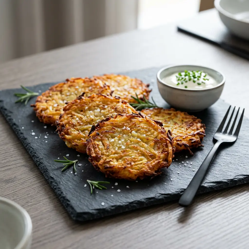 Foto de Rösti congelado en freidora de aire preparado en freidora de aire