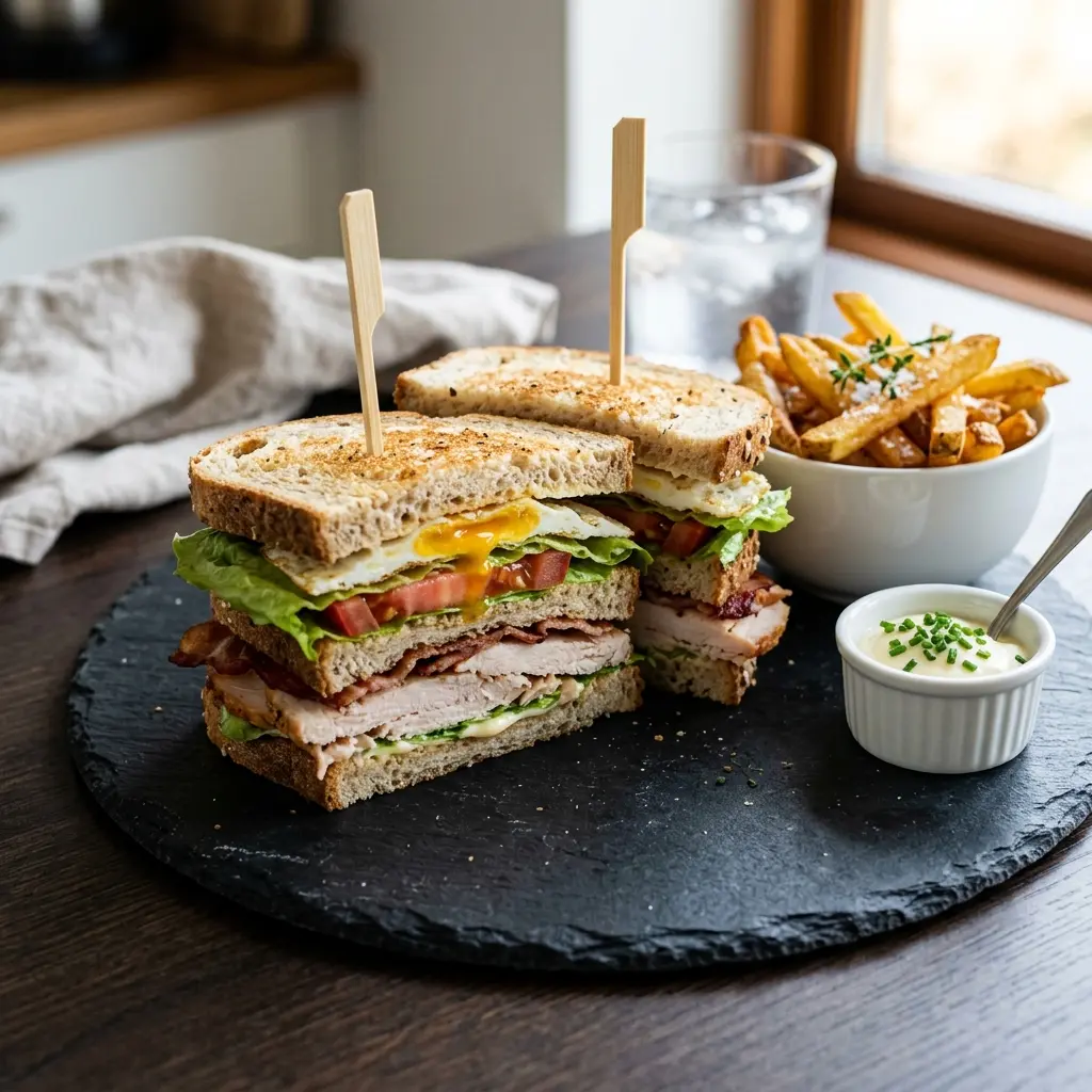 Foto del plato terminado de la receta sándwich club de pavo