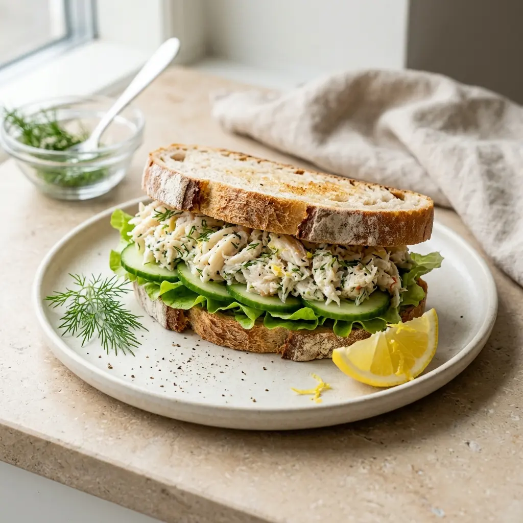 Foto del plato terminado de la receta sándwich de cangrejo