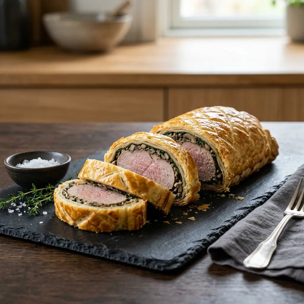 Foto del plato terminado de la receta solomillo de cerdo Wellington