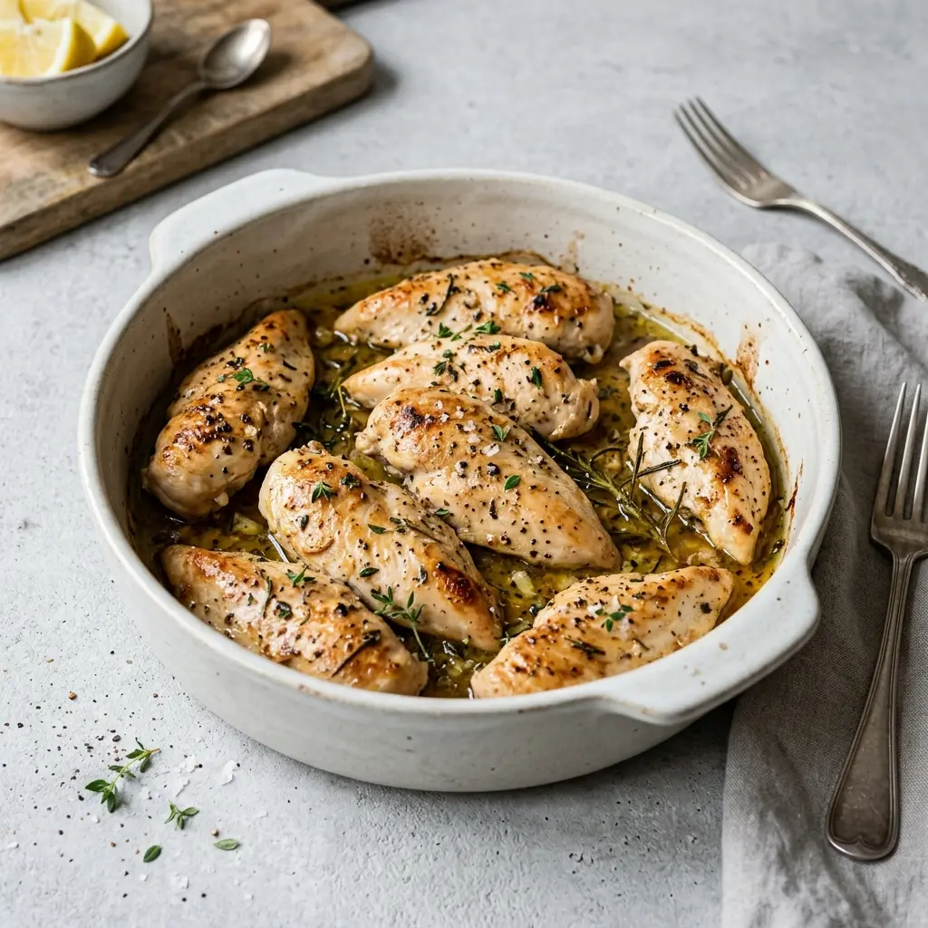 Foto del plato terminado de la receta solomillos de pollo al horno
