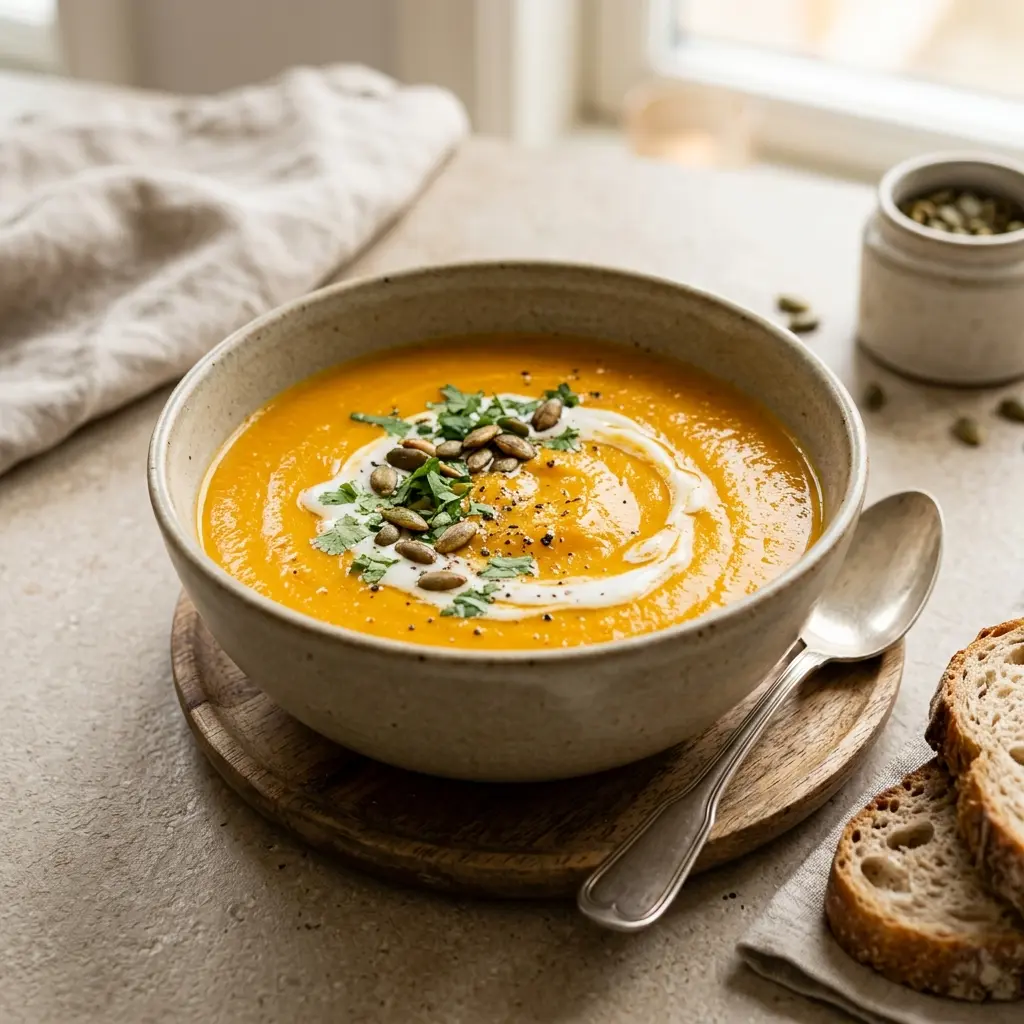 Foto de la sopa de la receta sopa de calabaza hokkaido con leche de coco