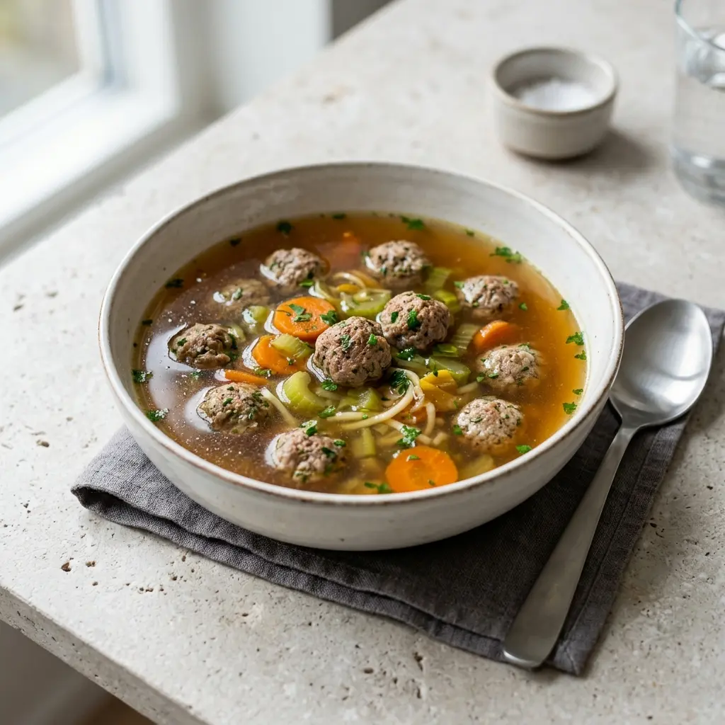 Foto de la sopa de la receta sopa de ternera con albóndigas