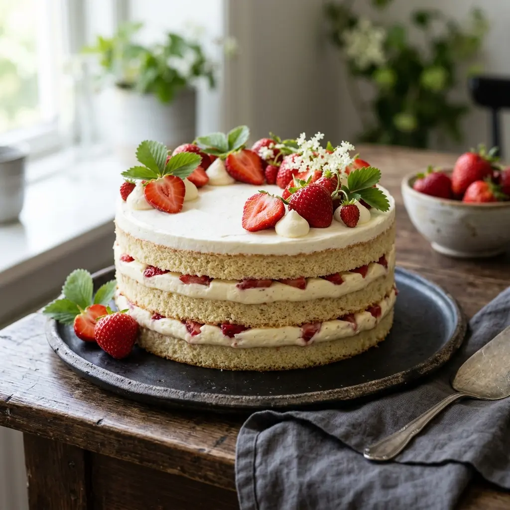 Foto del postre de la receta tarta de capas con fresas