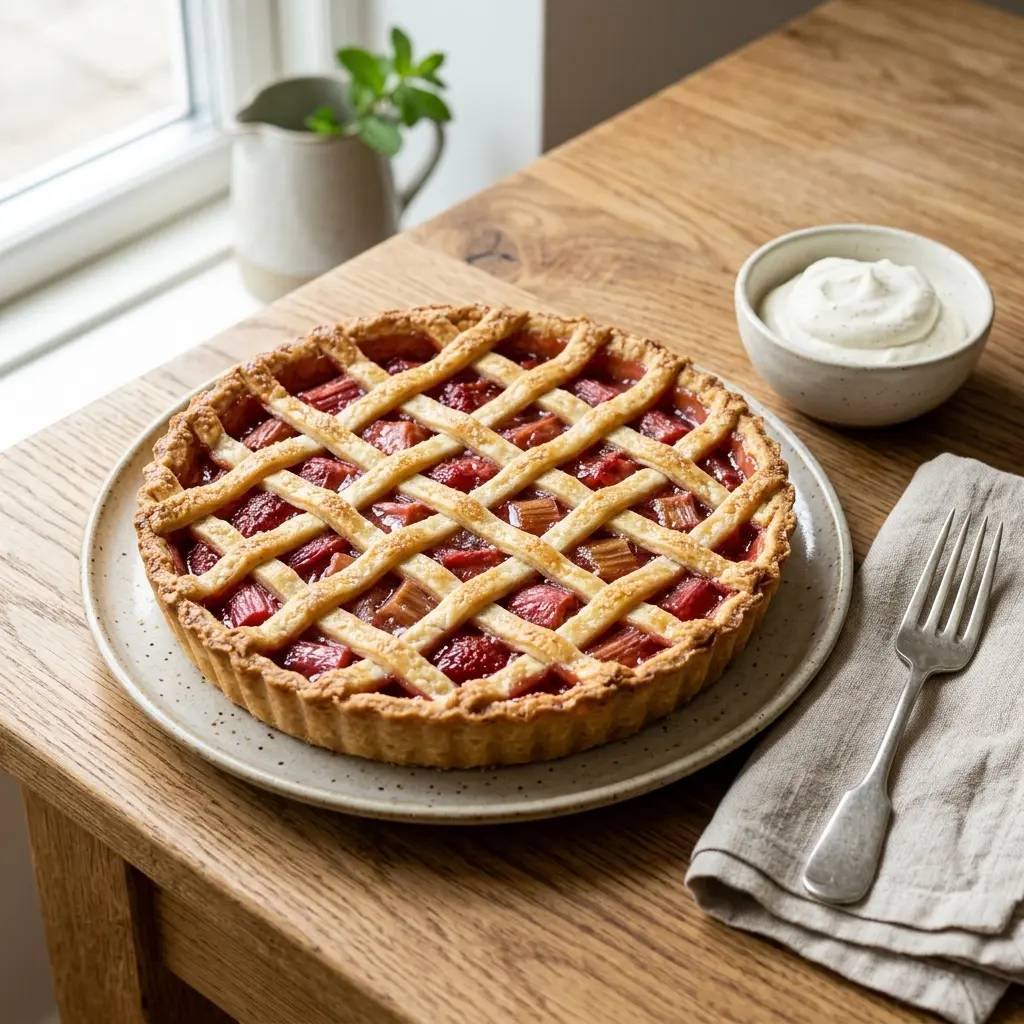 Foto del postre de la receta tarta de ruibarbo