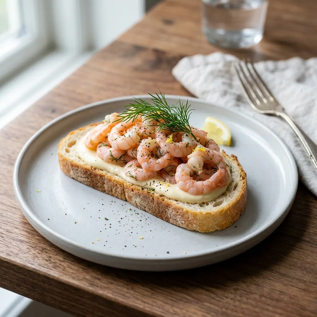 Foto del pan o masa de la receta tosta de gambas en pan blanco