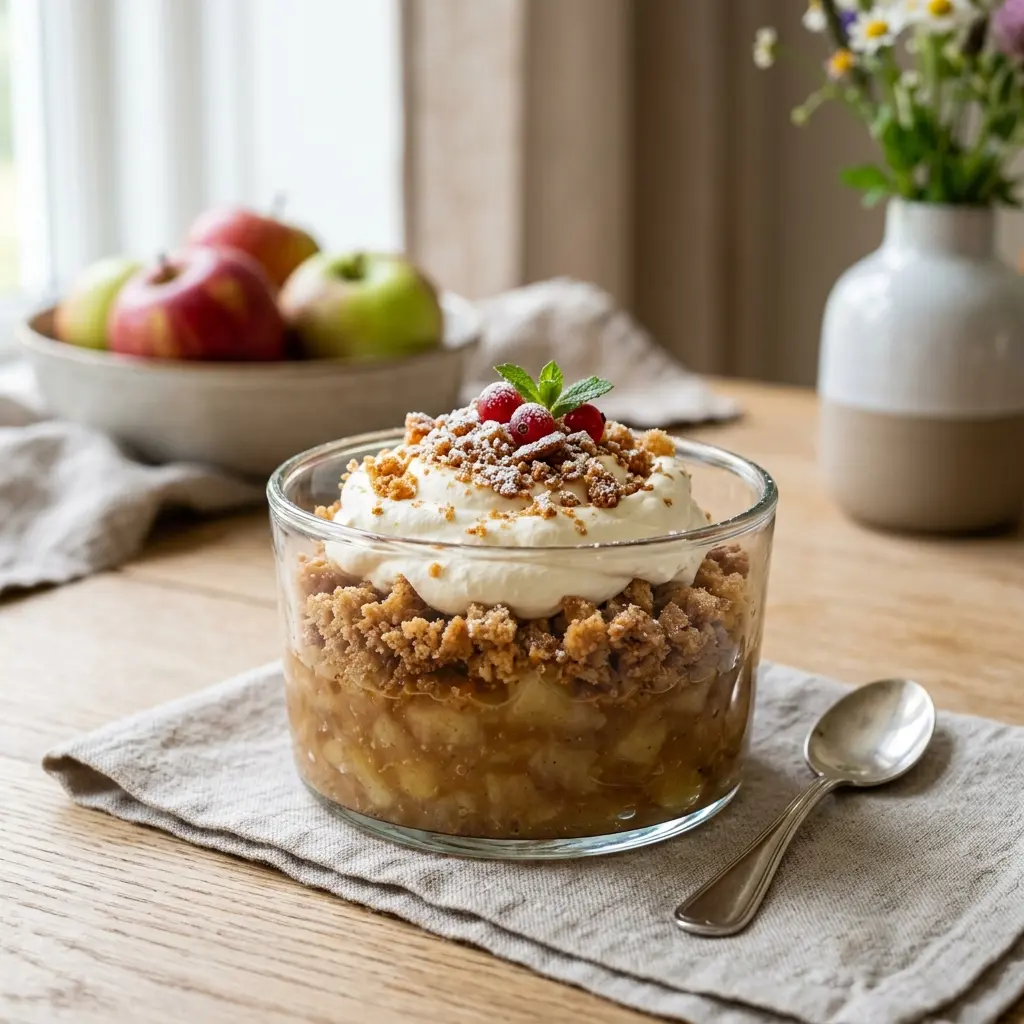 Foto del plato terminado de la receta trifle danés de manzana tradicional