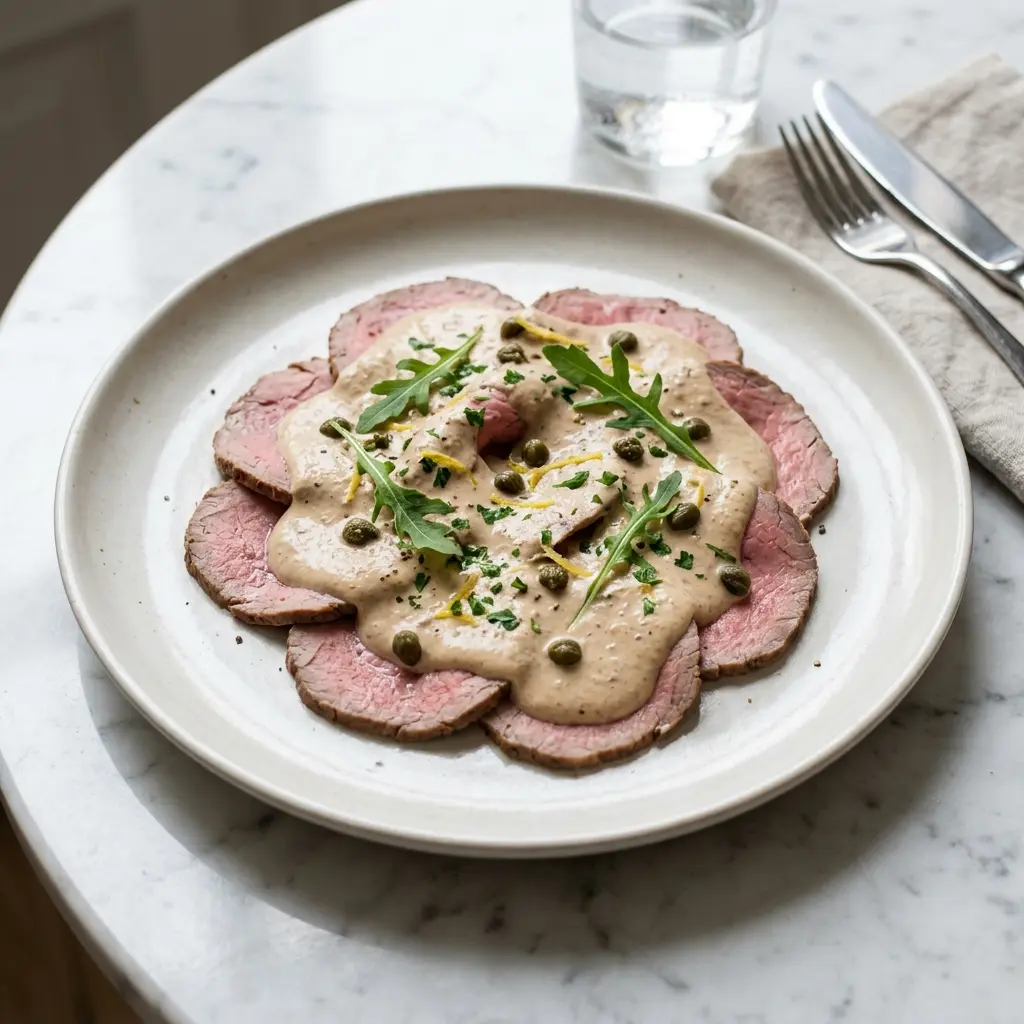 Foto de la salsa o acompañamiento de la receta vitello tonnato con salsa de atún