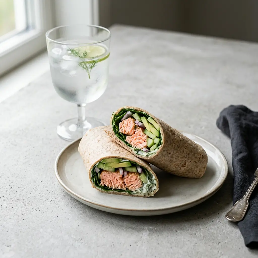 Foto del plato terminado de la receta wrap de salmón