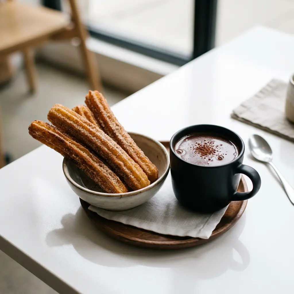 Foto de Churros con chocolate listo para servir